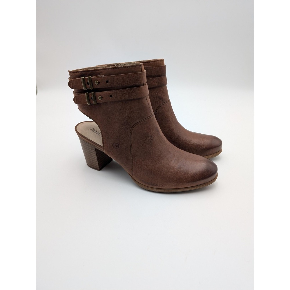 Josef Seibel Booties Womens Size 6 Brown Leather Ankle Block Heel Buckle Comfort